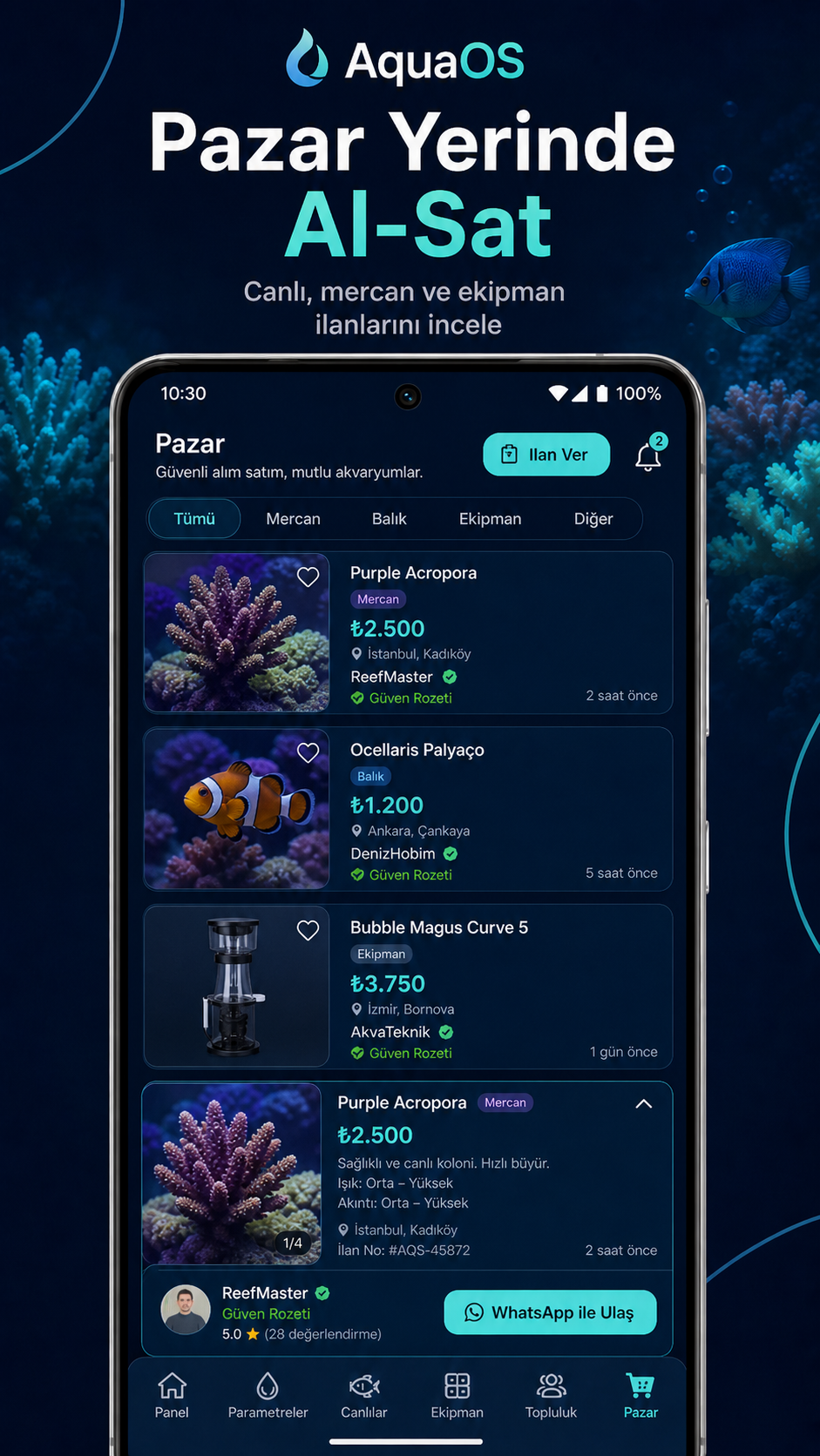 AquaOS shop ve ilan ekranı